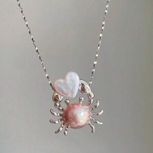 Pink Crab Pendant Necklace S899